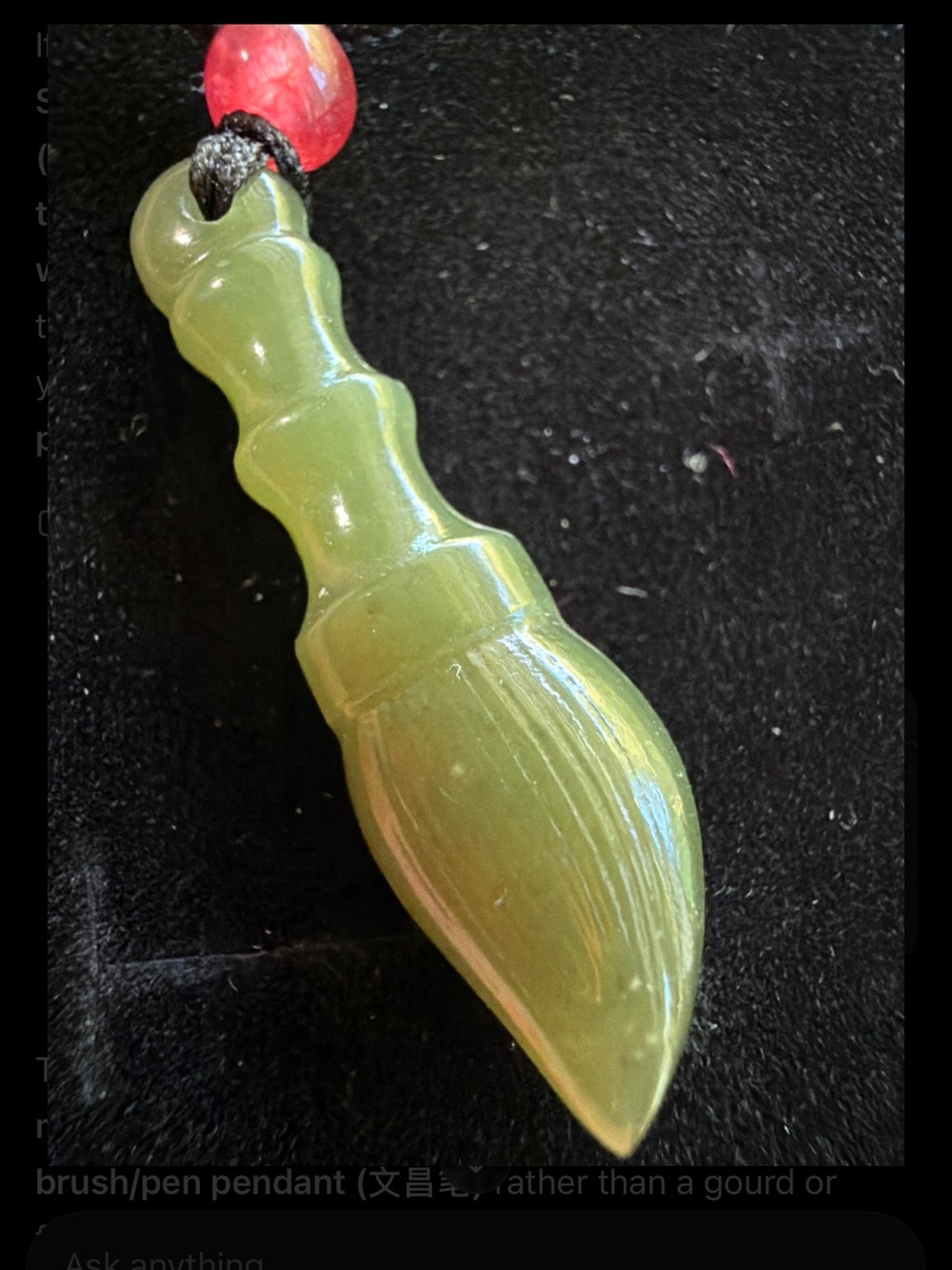 Natural Green Hand Carved Jade Chinese Wenchang Pen Men’s Pendant Necklace